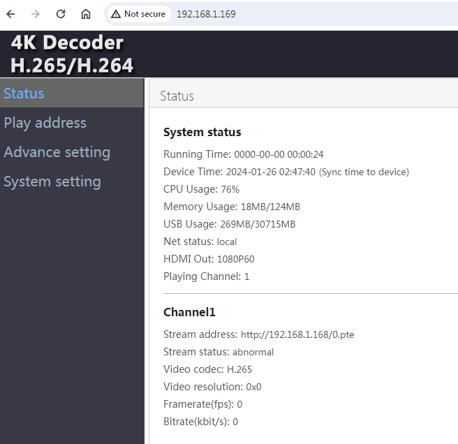 UVC HDMI Media Player-Decoder-status